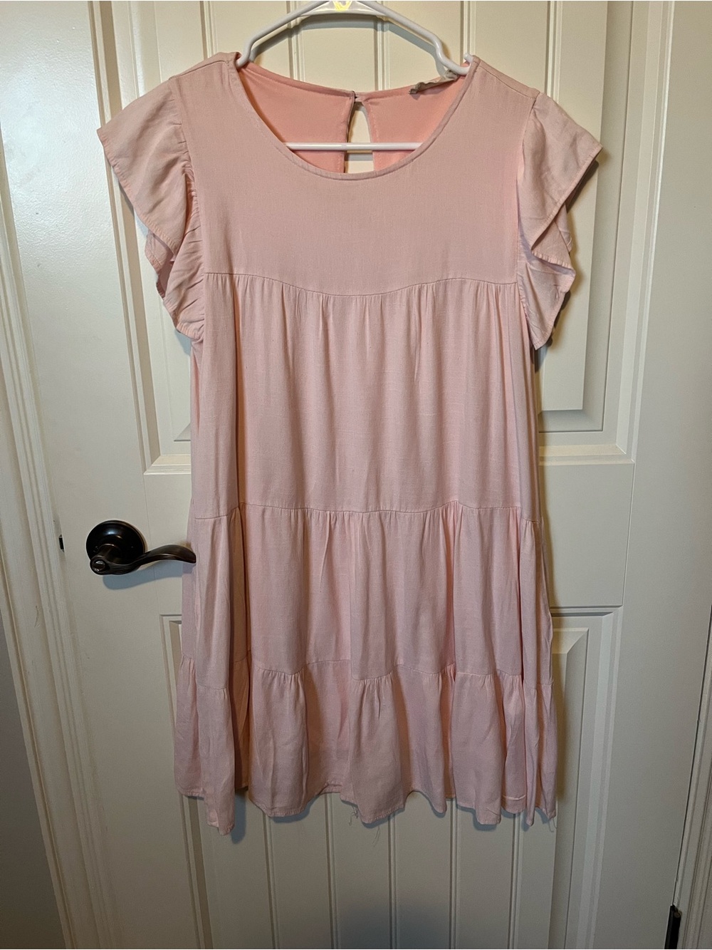 Altar'd State Light Pink Tiered Flutter Sleeve Midi Dress